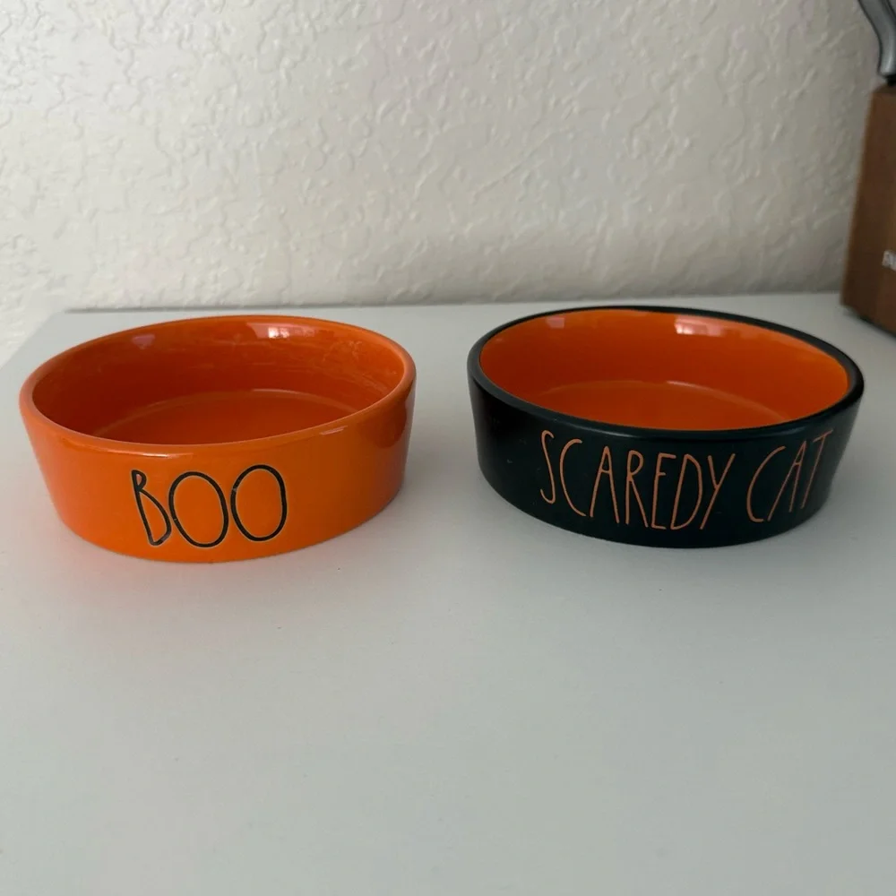 Rae Dunn Halloween Pet Bowls - Orange and Black